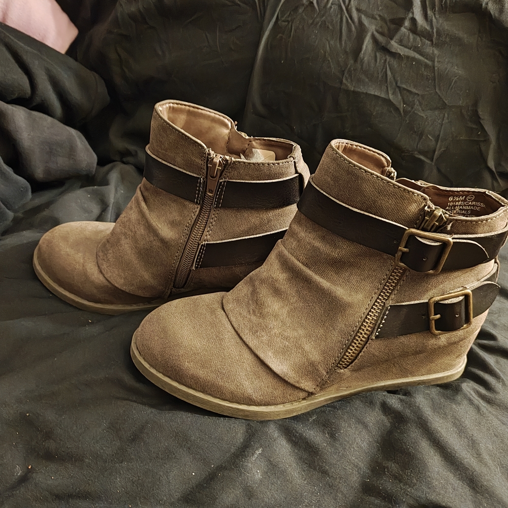 Maurices Taupe Ankle Booties with Double Buckle